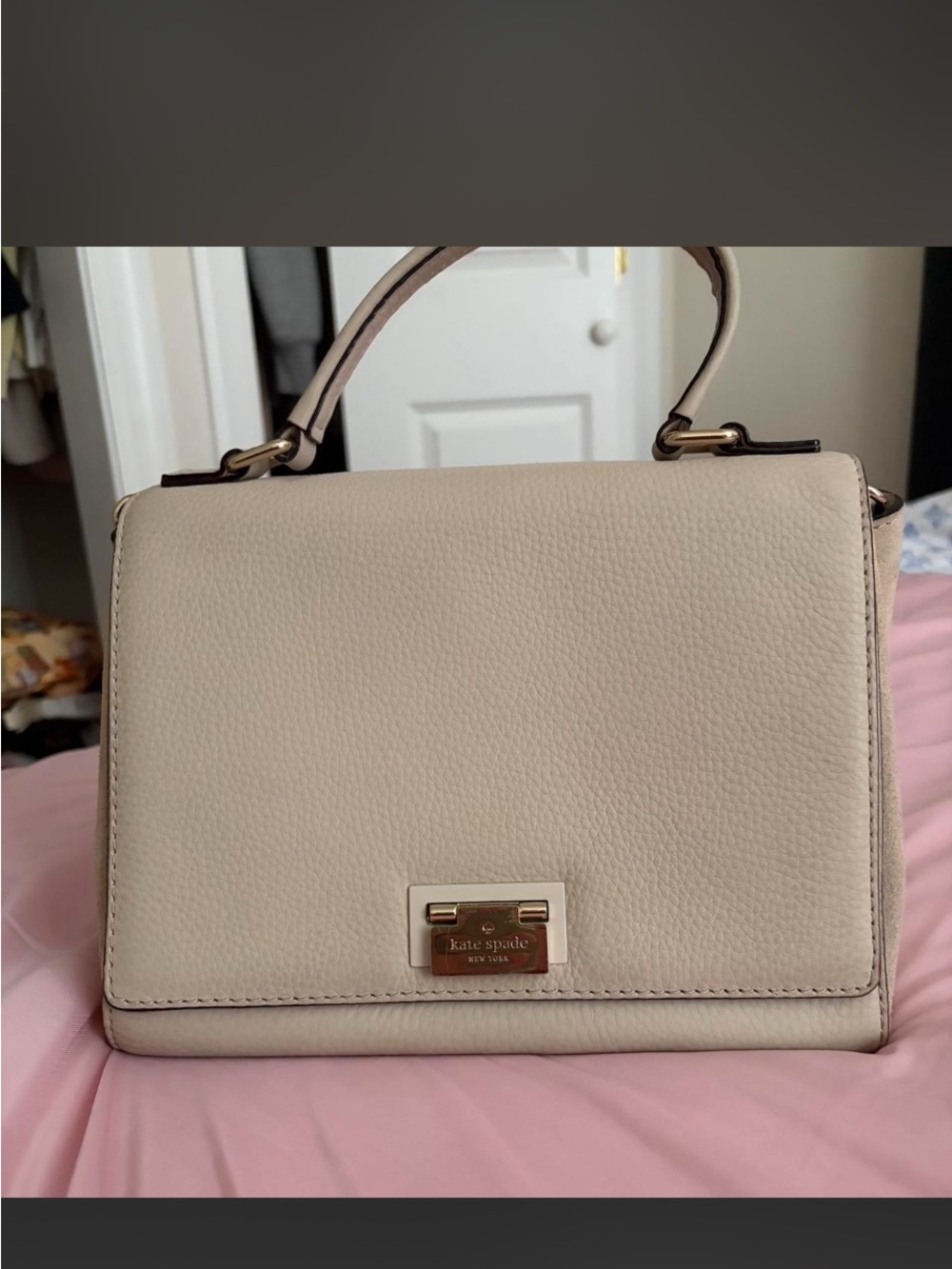 Kate Spade Cream Leather Magnolia Park Laurel Satchel Crossbody Box & Dust Bag